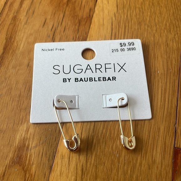 NEW SUGARFIX by BaubleBar Gold Safety Pin Threader Earrings - Picture 1 of 2